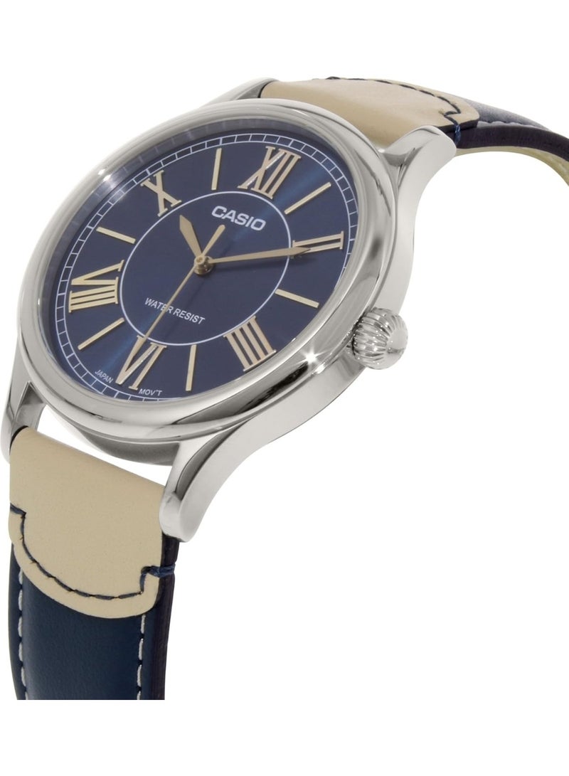 كاسيو Analog Men’s Watch MTP‑E113L‑2ADF, 40 mm Blue Dial, Blue Leather Strap, 50 m WR - Image 2